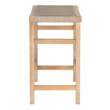 Armand 25.6" Modern Coastal Backless Acacia Wood Outdoor Counter Stool with Woven Rope Seat